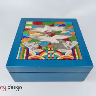 Blue square lacquer box with phoenix embroidery cap 25cm